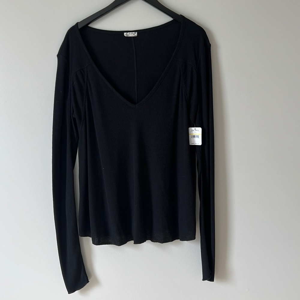 NWT Free People Black long sleeve V Neck